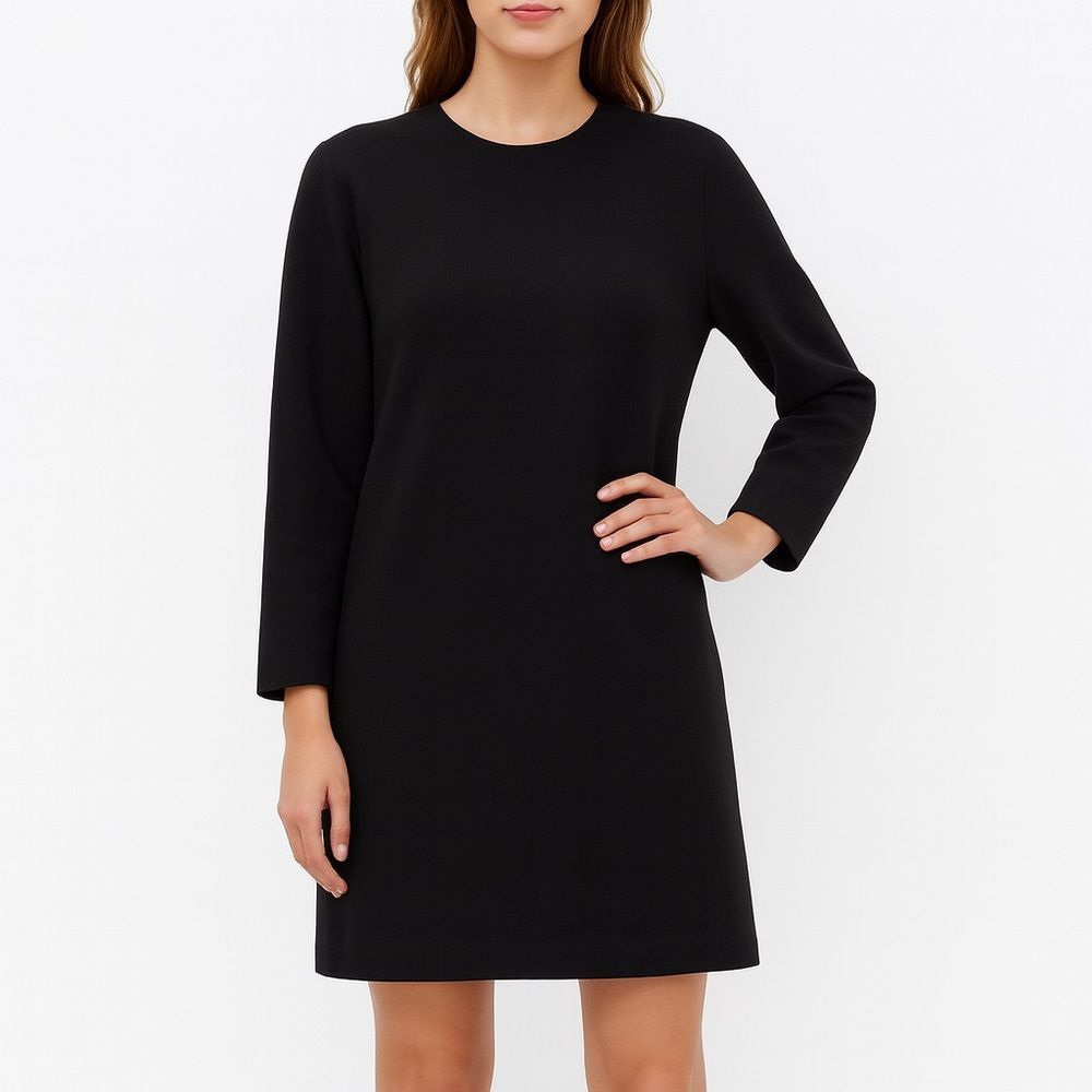 Everlane Black Cotton Scuba Knit Tunic Dress Size Medium 3/4 Sleeve Minimalist